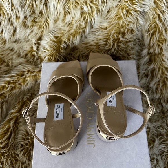 Jimmy Choo Ellison 85 desert Nappa Leather Sandals sz 38 - Picture 8 of 12